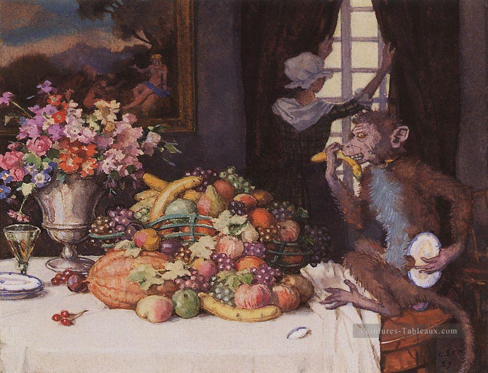 un singe avide Konstantin Somov Peintures à l'huile